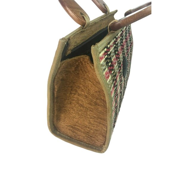 Mid Century Modern Handmade Purse Woven Straw Wood u Lined Wood Handle MCM u - Picture 11 of 11